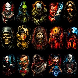 140  Horror Halftone Bundle | Dark Horror PNG Designs for DTF DTG Printing | Halloween T-shirt Pack A2 A3 A4 High Resolution - Etsy