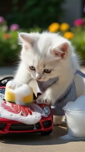 🐾 Baby Cute Cat Washing a Car 🚗 Funny & Adorable Cleaning Time 😺💦