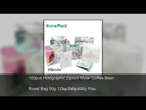 100pcs Holographic Ziplock Mylar Coffee Bean Roast Bag 50g 125g 250g 500g Plastic Packaging Foo
