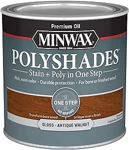 Minwax PolyShades Wood Stain + Polyurethane Finish – ½ Pint, Antique Walnut, Gloss