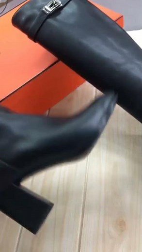 Classic Black Leather Knee-High Block Heel Boots