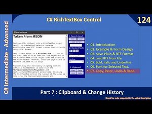 C# RichTextBox Control | Part 7 - Copy, Paste, Undo, Redo | C# Advanced #124
