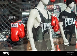 Everlast brand boxing paraphernalia in a store in New York on Sunday, December 25, 2016. Due to declining participation in sports by youth, sales of sporting goods have hit record lows. The six to 17 year old demographic veers toward technology and video games. Sports Direct is reported to be interested in selling its Everlast brand.  (© Richard B. Levine Stock Photo - Alamy