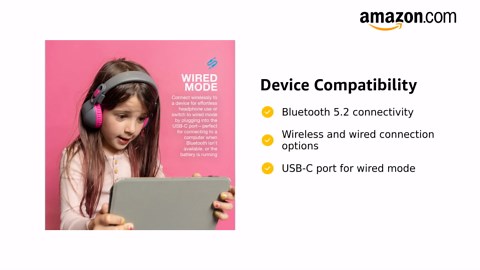 JLab JBuddies Studio 2 Wireless +Wired On-Ear Kids Headphones, Grey/Pink, 65+ Hour Battery Life, Volume Safe, Volume Limiter, Folding, Adjustable, Noise Isolation, with Mic