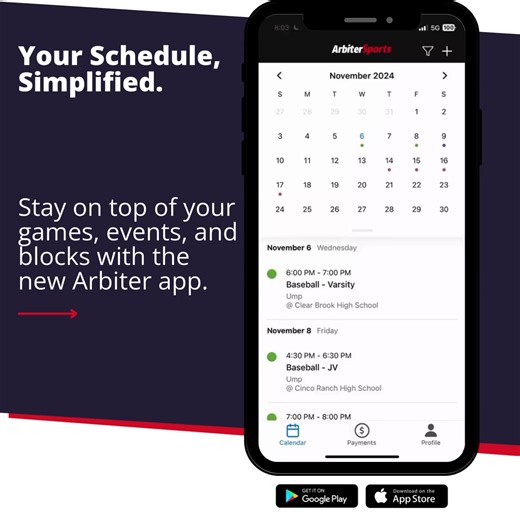 📱The new Arbiter app is here! Officials, managing your schedule has never been easier: ✔️ View games, events, and blocks at a glance ✔️ Update your availability instantly ✔️ Access payments all in one place Streamline your schedule and stay game-ready. 👉 App Store: https://hubs.la/Q02Z3Q620 👉 Google Play: https://hubs.la/Q02Z3Nf60 | ArbiterSports