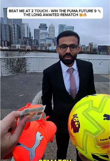 Two touch challenge in a suit and work shoes straight after work? 😳 @Two Touch King this might be your hardest baller you’ve faced. Levels 😤 who is this guy?! #PUMA #footballtiktok #footballchallenge #twotouch #streetfootball