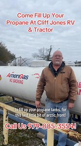 ARICTIC BLAST Is HERE- Be Prepared- Come Fill Up Your Propane Tanks NOW At Cliff Jones RV & Tractor! . . Great Prices, Service, and Financing Available- Call us TODAY for more information 979-885-3554! #cliffjones #cliffjonesrvtractor #cliffjonespartsandservice #sealy #houston #katy #Texas #hardfreezewarning #freezeweather #homesafetyfirst #homesafety #propane #propanetank #propanetanks | Cliff Jones RV & Tractor