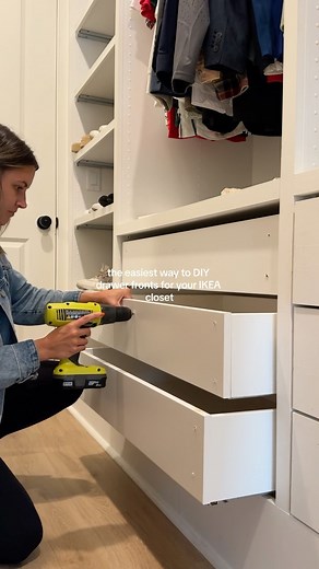 alaina kathleen ford | DIY & home decor on Instagram: "the EASIEST way to DIY drawer fronts for your IKEA pax wardrobe! 💁🏼‍♀️ and I mean it, it’s too easy! all you need it a 1x8 primed poplar board cut down into sections of 37 1/8” in length and that’s it!! of course there are many many ways to go about this but for me this was just too easy not to do!! ✨ . . . . #DIY #diyproject #diyprojects #ikea #ikeahack #ikeacloset #dreamcloset #ikeapaxwardrobe #ikeapax #diycloset #diydrawerfronts #homein