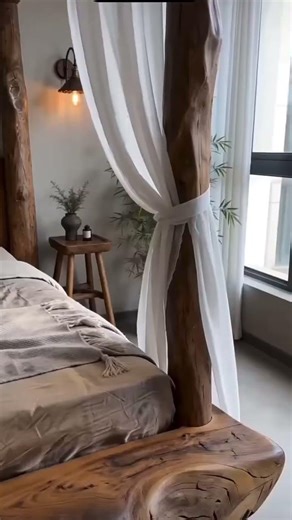 Cozy Rustic Wood Canopy Bed Tour | Dreamy Boho Bedroom Inspiration #customerlove #vintagefarmhouse