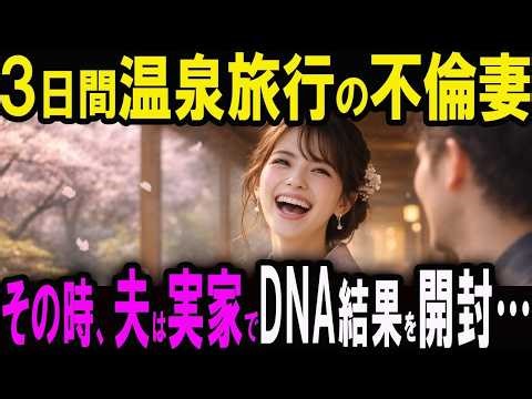 【修羅場】不倫妻「旅行行ってくるね♪」間男と温泉密会中に夫は実家でDNA結果を開封「偽りの家族は終わりだ」【スカッと】