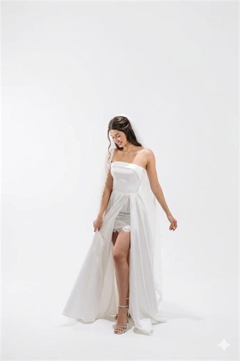 Modern High Slit Wedding Dress With Lace Mini Skirt, Handmade Wedding Dress,custom Wedding Dress, Simple Wedding Dress, Wedding Dress - Etsy