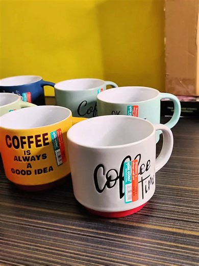 vintage coffee mug set, with relatable coffee qoutes, super aesthetic ang mga available colors, iba iba ang colors and qoutes, makapal, matibay, perfect sa mga may coffee shops, at maganda din talaga sa kusina #mugs #coffeemug #coffee #kitchenware #utensils