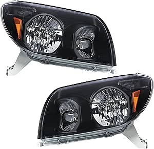 Headlight Assembly For 2003 2004 2005 Toyota 4runner,For 03-05 4runner Replacement Accessories,Black Headlamp Housing With Amber Reflector,Lamps Replacement For Right Side and Left side