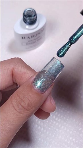Blue-Green Cat Eye Nails with Minimal Line Details#rarjsm #rarjsmgelpolish #cateyenails