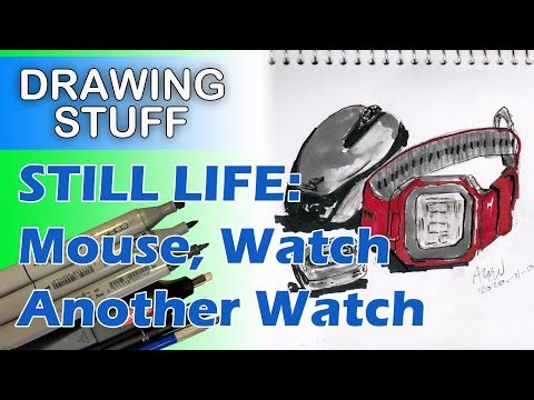 Drawing Still Life: Apple watch, a sports watch and a computer mouse