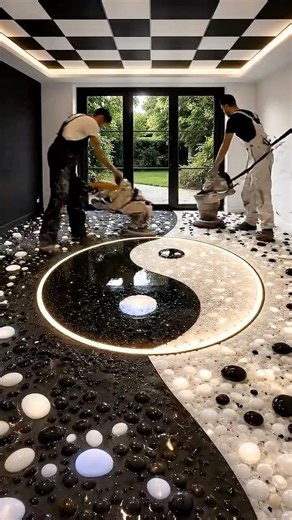 This Floor Turned Into a Stunning Yin Yang Epoxy Masterpiece 🤍🖤✨