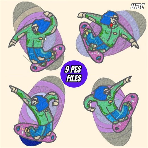Skateboarding 9 Embroidery PES Files Bundle – PES, JPG, and Size Guide - Etsy