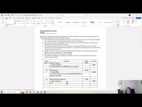 Accounting Principles: Adjusting Entry Practice Worksheet