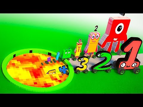 Big & Small Number Blocks & Lore Cars VS Lava Pit Vs Obstacle Course | TEARDOWN
