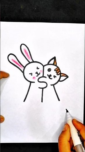 Draw a rabbit 🐰 and a cat 🐱 using letters. It's very easy and cute! / Quick and easy drawing for ...
