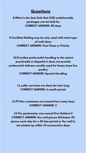 USPS Exam 421 Window Clerk Exam Study Questions and Answers