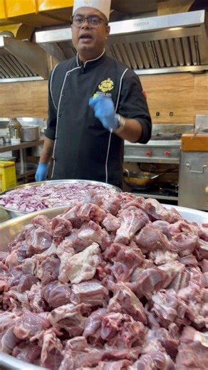 Laal Maas Recipe🔥 A fiery Ranjanthan delicacy with tender mutton in a red gravy! 😋 *Ingredients (servings):* - *30kg mutton*, cut into pieces - *5kg onions*, chopped -*3kg tamatar Puri - *1kg Kashmiri red chilies* - *1ltr ghee* -*5ltr oil - *1/5gm ginger-garlic paste* - *200gm cumin seeds* - * 300gm coriander powder* - *100gm tsp turmeric* -*200gm Garam Masala - *Salt*, to taste - *Fresh coriander*, chopped *Steps:* 1. *Marinate mutton:* With *yogurt, chili powder, salt*. Keep aside. 2. *Sauté