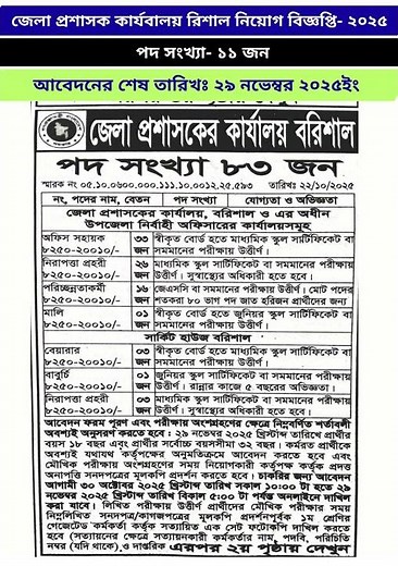 জেলা প্রশাসকের কার্যালয় বরিশাল নিয়োগ ২০২৫| Choloman job circular 2025 | New job circular 2025