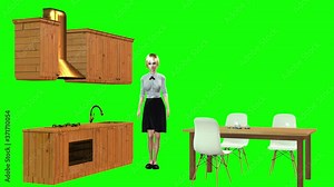 4k 3d animation with a hotel avatar girl talking and explaining about the services and amenities offered in her hotel.