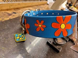 Dog Collar, Leather Dog Collar, Scooby Doo Dog Collar, Flowers, Scooby Tag, Handmade - Etsy