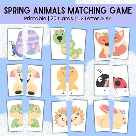 Spring Matching Game, Spring Printable Games, Spring Puzzles for Kids, Montessori Flashcards, Toddler Learning Activity, Spring Animals Game - Etsy