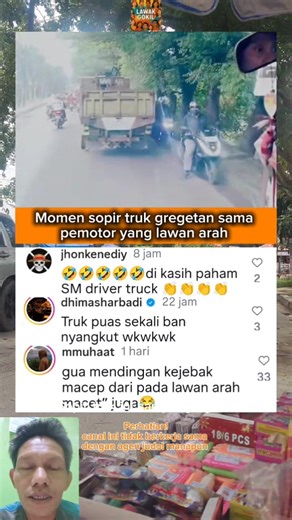 Pemotor Lawan Arah Kena Pepet Truk! #ngakak #funny