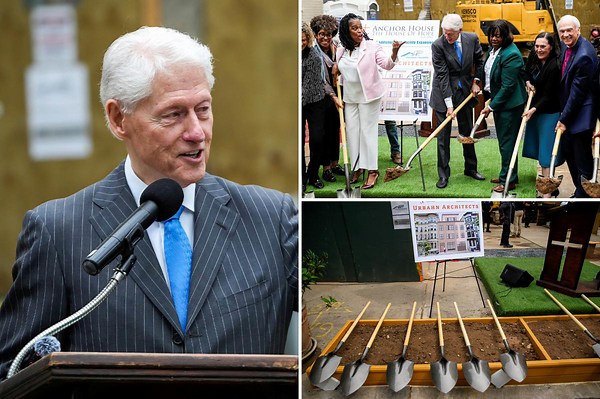 Frail, unsteady Bill Clinton makes rare public appearance at NYC addiction shelter groundbreaking