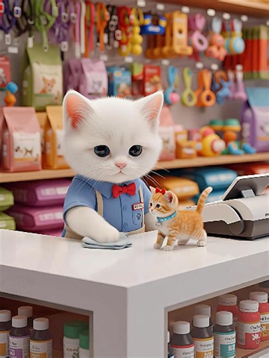 Adorable Cat Takes Baby Kitten to Work