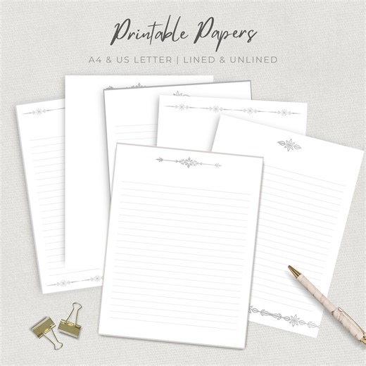 Letter Writing Set, Decorative Paper, Printable Stationery, Filigree Borders, Vintage Decor, Note Paper, Lined Writing Paper - Etsy