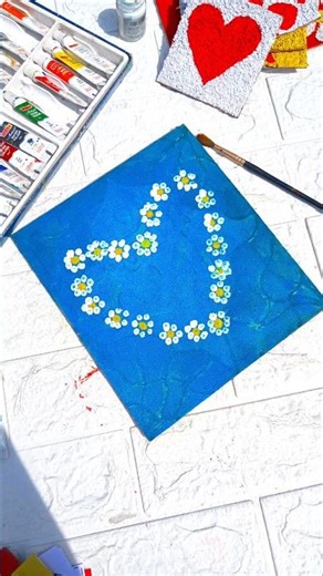 Easy Flower Heart Painting 💙 | Simple Acrylic Art for Beginners 🌼✨ | Aesthetic DIY Canvas Art#art