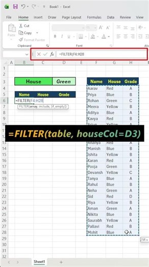 Smart Excel Dropdown: Filter Students By House Instantly #excel #excelshorts #shortsviral