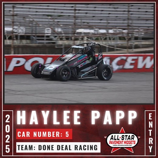 Haylee Papp is headed to IRP in 2025 and will contest in the All-Star Pavement Midgets! The 2025 Tulsa Shootout contestant will race the #5 Ford Focus powered pavement midget driving for Done Deal Racing. #AllStarPavementMidget | #IRP | Lucas Oil Indianapolis Raceway Park