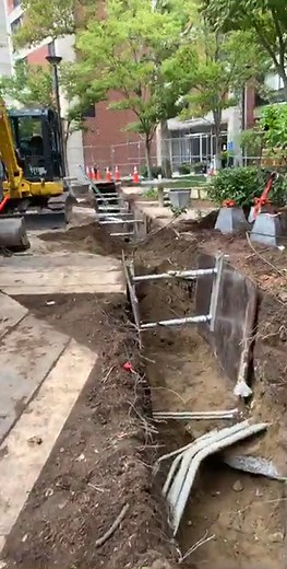 Little throwback to 2019. Long before we ever worked with a vac truck or a tiltrotator. Dug and shored this in a couple shifts with a pc55. Probably crossed over 30 utilites in. 150’ here. #excavation #boston #work #missionhill #laborer