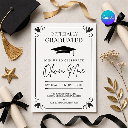 Graduation Invitation Template, Graduation Party Invite, Elegant Formal Graduation Announcement, Graduate Card, Printable Digital Download - Etsy