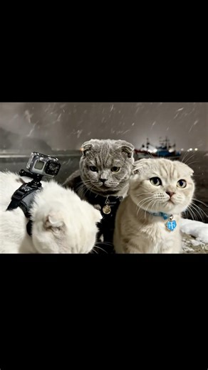 【東京も雪】白く揺れる海を見つめる三兄弟の夜 Snowy Night in Tokyo & Miura — Three Kittens Watching the Sea Mist