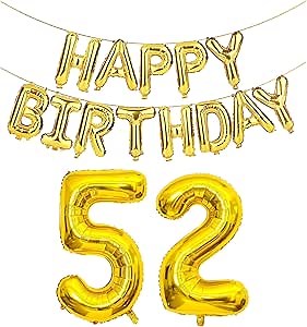 SHUNTAI 52 Number Balloons with Happy Birthday Letters Banner | 52nd Birthday Decorations for Men Women,Foil Mylar Balloon, 25th Years Old Party Decor