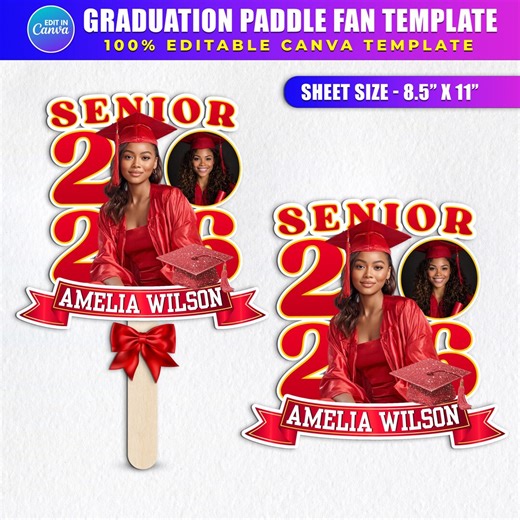 Graduation Fan Paddle 2026 Template, Senior Class of 2026 Grad Photo Paddle Fan, Editable Grad Fan Template, Custom Graduation Paddle Fan - Etsy