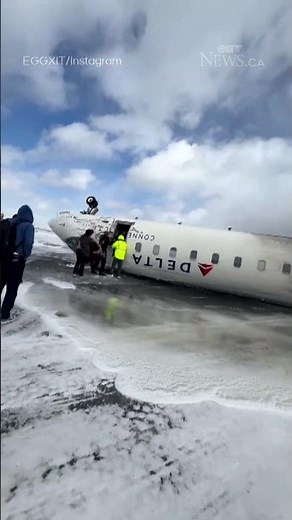 Passengers evacuate overturned plane at Pearson