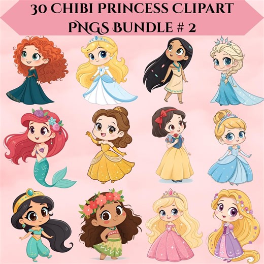 Princess PNG Cliparts Bundle, Princess Cartoon PNG Images, Birthday Theme Princesses Clipart Set, Transparent Background, Digital Download - Etsy