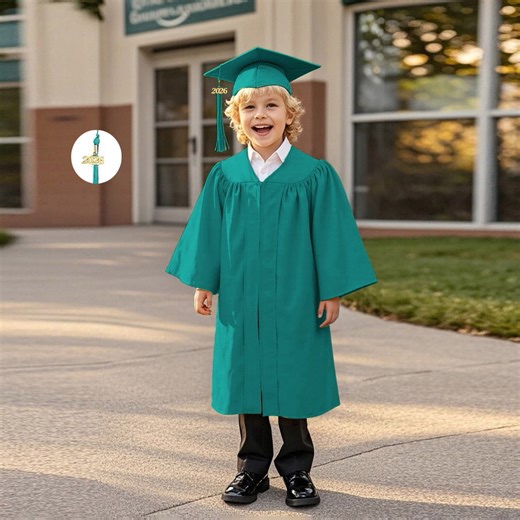 Boys Kindergarten Graduation Gowns For Kids With Cap Green Graduation Hat With 2026 Tassel Graduation Ceremony Outfit 6-7 Years