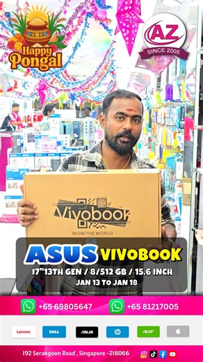 AZ Digital World on Instagram: "💻✨ ASUS VIVOBOOK – SMART & STYLISH LAPTOP! ✨💻 Perfect choice for students, office work & everyday use ✔️ Sleek & lightweight design ✔️ Smooth performance ✔️ Reliable ASUS quality ✔️ Great for work, study & entertainment 💥 Best deals available – Limited stock! 📍 AZ Digital World 192 Serangoon Road, Singapore – 2187066 📞 +65 6980 5647 | +65 8121 7005 📲 Follow us on Facebook | Instagram | TikTok | YouTube ASUS Vivobook Singapore, ASUS laptop deals SG, student l