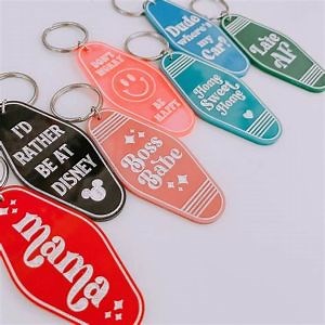 [Hot Item] Retro Inspired Motel Keychain Personalized Name Acrylic Keychains Plastic Keyrings Custom Your Logo