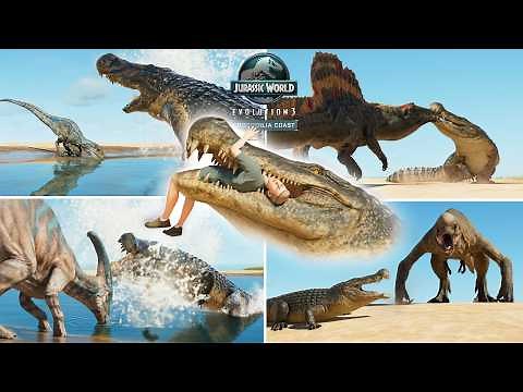 DEINOSUCHUS Ambushing All Dinosaurs! Interactions, Babies & Battles - Jurassic World Evolution 3