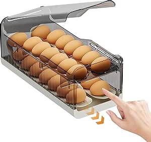 Egg dispenser for refrigerator, Spring Automatic Rolling Egg Container with TimeScale FunctionFlip Cover Stackable, 28 Eggs, for Kitchens, Cabinets, Refrigerators and Dining Tables