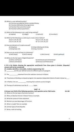 computer science model question paper class 11